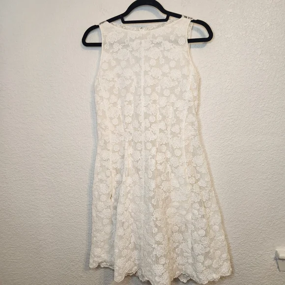 Nina Ricci Cream/Off Ivory White Knee Length Lace Dress Size FR 38 - Picture 7 of 16
